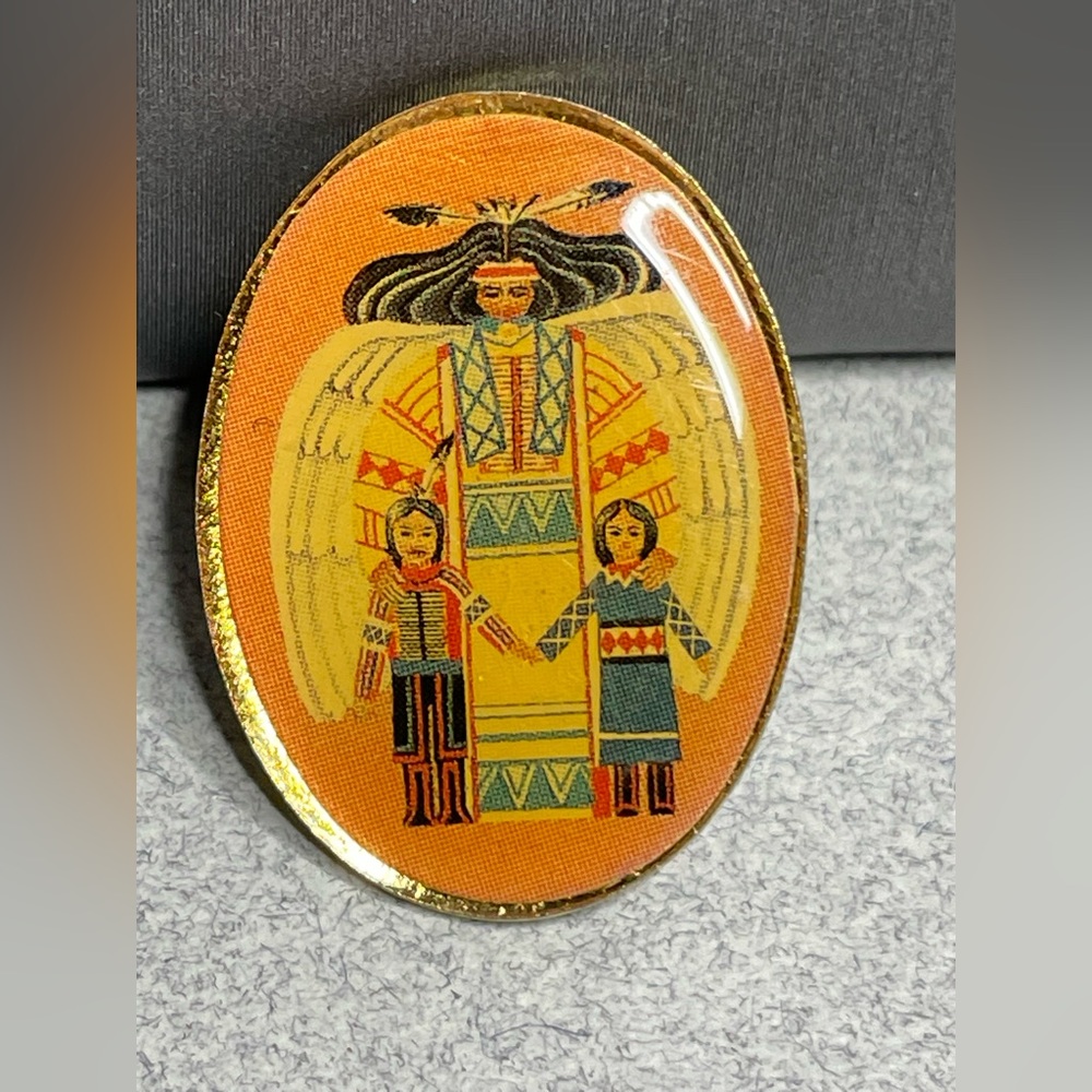 St Labre Indian School Vintage Tac Pin Guardian Angel Over Native Couple Enamel